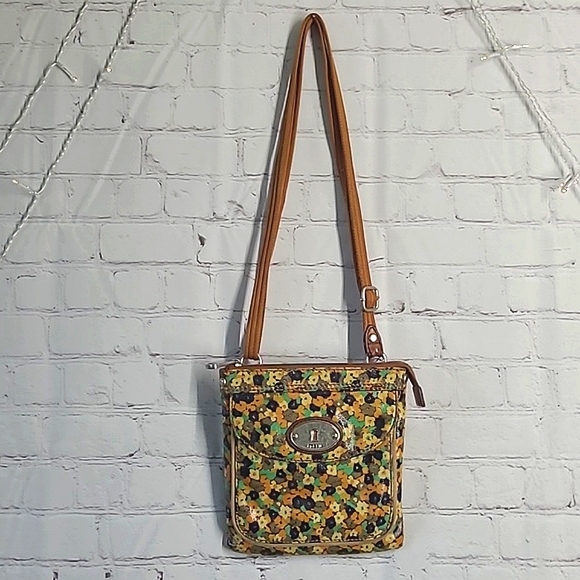 Fossil Key Per Crossbody Bag Purse Coated Canvas Floral Flower Adjustable Strap - Picture 4 of 17